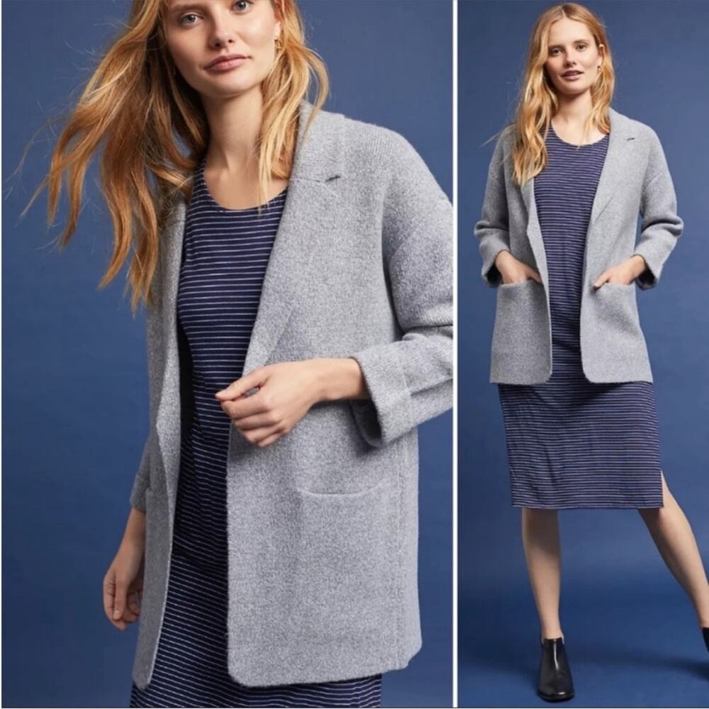 Anthropologie | Womens Moth Angie Sweater Coat Chunky Cardigan Notch Collar Grey